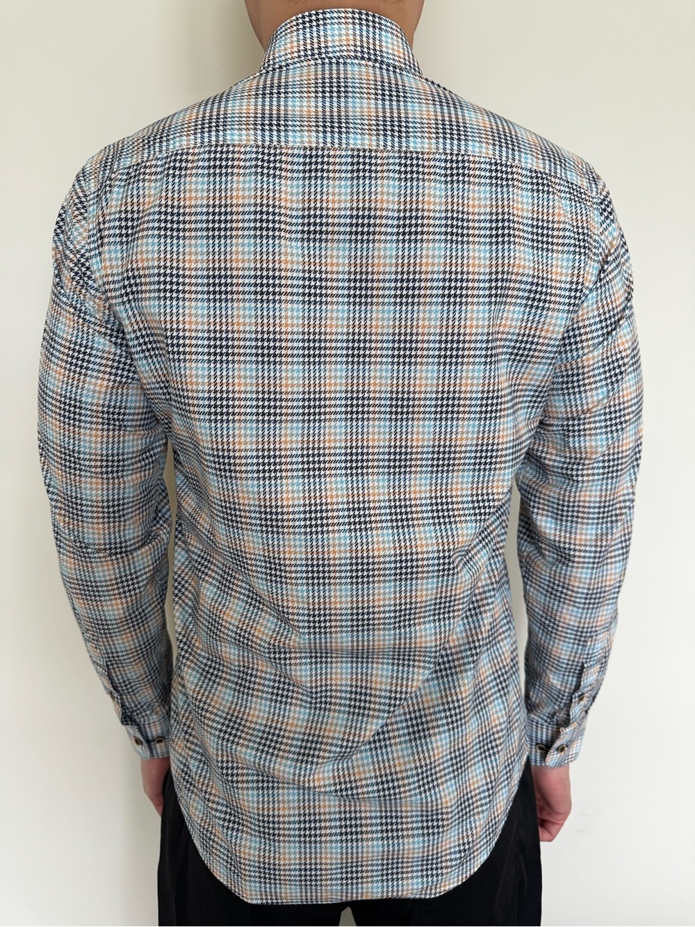 Men's Plaid Dress Shirt in Blue and Tan